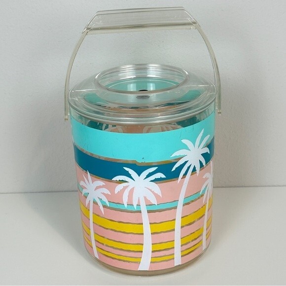 Vintage Culver Acrylic Pastel Palm Tree Ice Bucket 90s - Picture 3 of 11